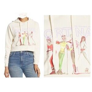 HAPPINESS Designer Women's Cropped Graphic Ski Hoodie NEW Tags Size S $120